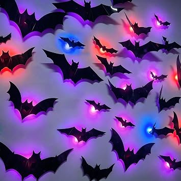 LED Bats Halloween Decoration 3D Light up Bats Wall Decor Indoor 12 Pack