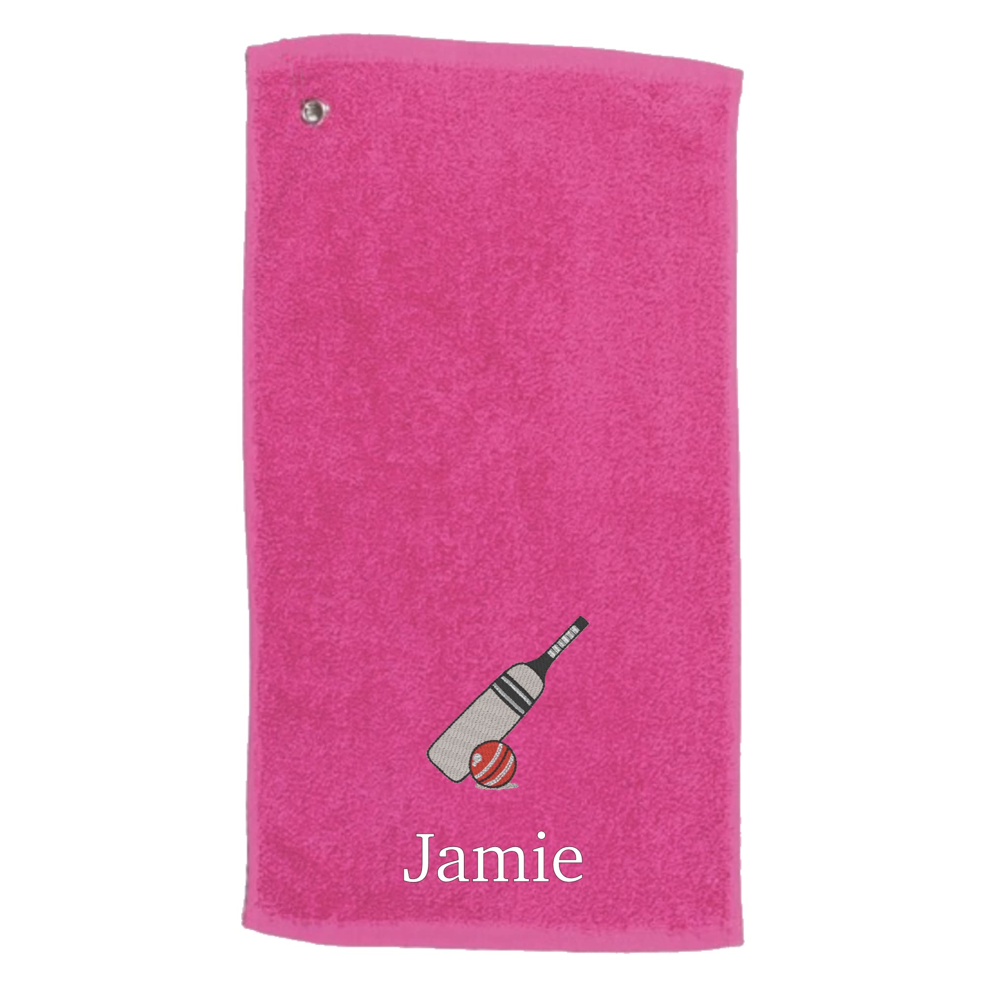 Personalised Embroidered Name Cricket Towel - Cricket Gift Personalised Free P&P (Fuchsia)