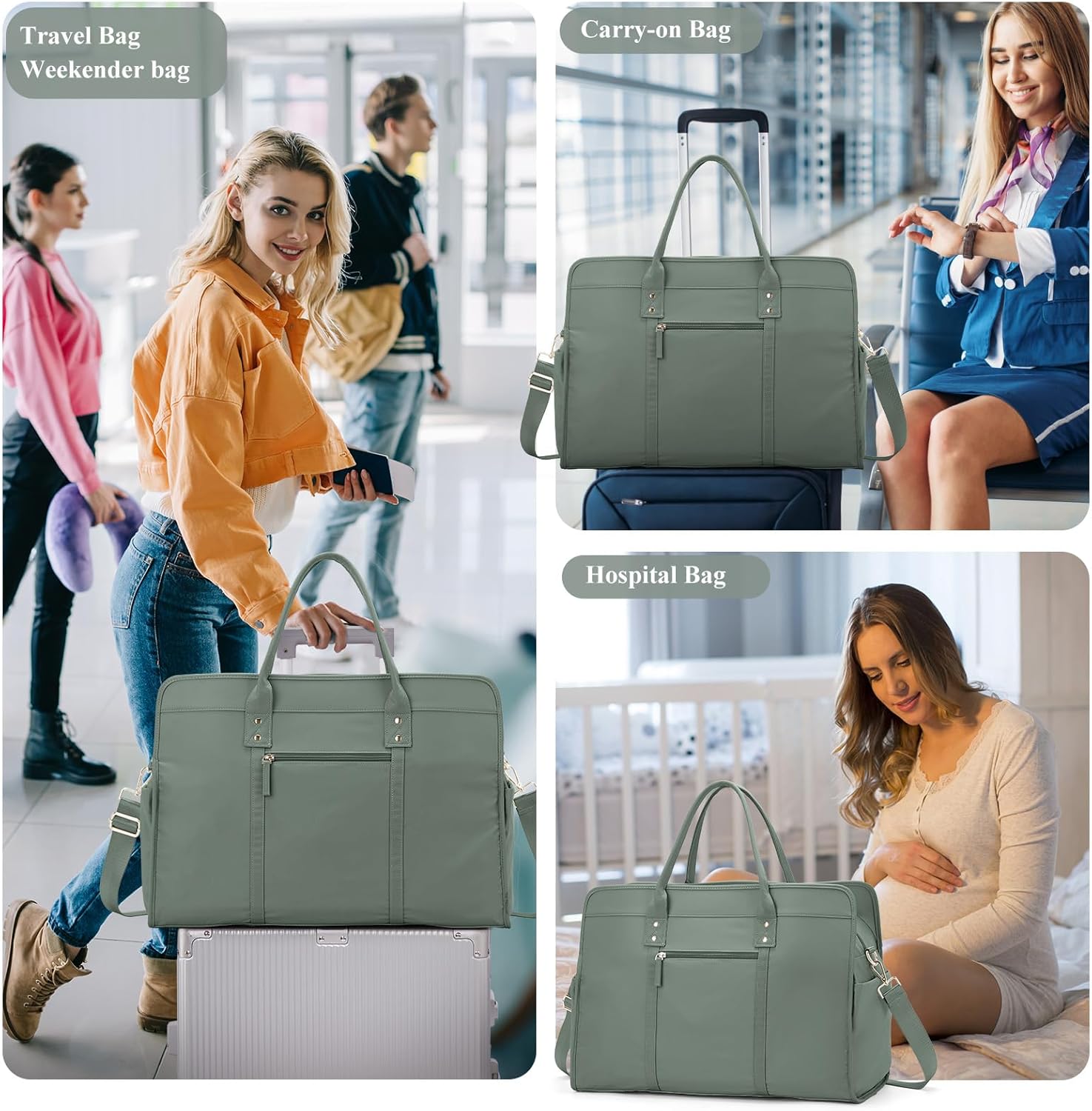 Travel Duffle Bag for Women, Weekender Overnight Bag Airplane Personal Item Travel Bag with Wet Pocket, Sports Gym Bag Carry On Bags for Business Trips,Travel,Gym,3Pcs Set