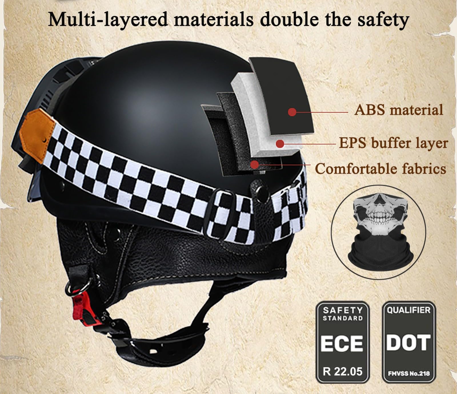 Półkaski motocyklowe dla mężczyzn i kobiet, certyfikat EC/DOT, kask motocyklowy Vintage Cruiser z okularami ochronnymi, kask odrzutowy do dojazdów do miast
