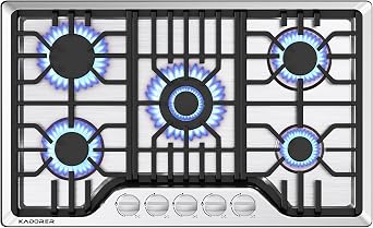 30 inch Gas Cooktop, Bulit-in Gas Stove Top with 5 Burner, NG/LPG Convertible Cooktops, 5 Burner Propane Cooktop with Thermocouple Protection, Stainless Steel
