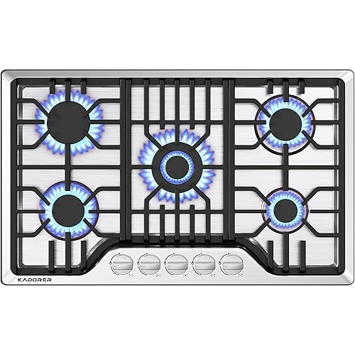 30 inch Gas Cooktop, Bulit-in Gas Stove Top with 5 Burner, NG/LPG Convertible Cooktops, 5 Burner Propane Cooktop with Thermocouple Protection, Stainless Steel