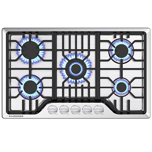 30 inch Gas Cooktop, Bulit-in Gas Stove Top with 5 Burner, NG/LPG Convertible Cooktops, 5 Burner Propane Cooktop with Thermocouple Protection, Stainless Steel