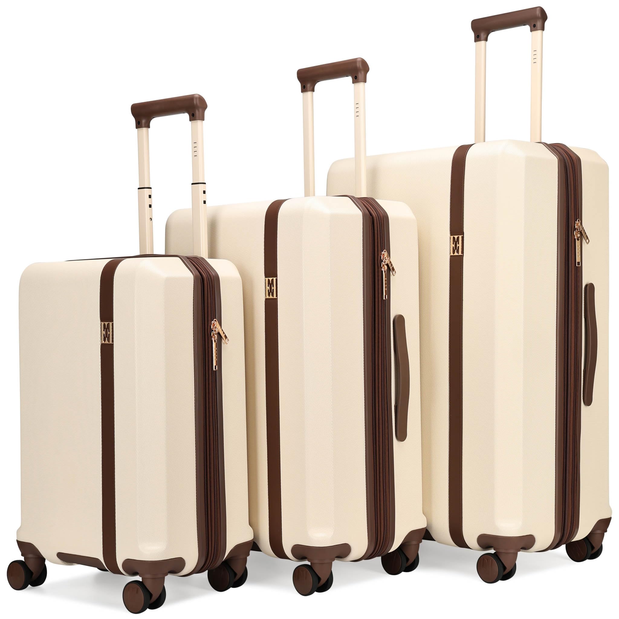 ELLE Luxe Journey 3 Piece Expandable Retro Spinner Luggage Set | Champagne