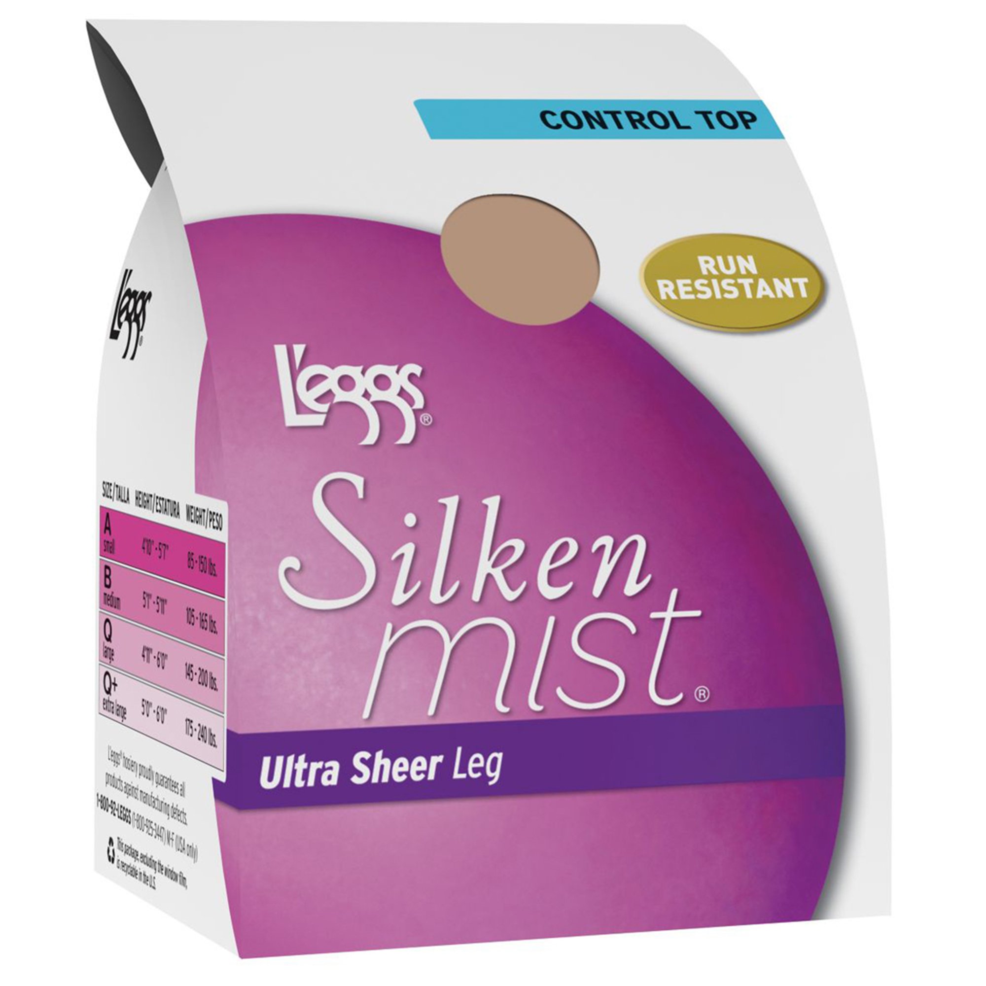 L'eggsSilken Mist Ultra Sheer Control Top Sheer Toe Pantyhose, Nude, B