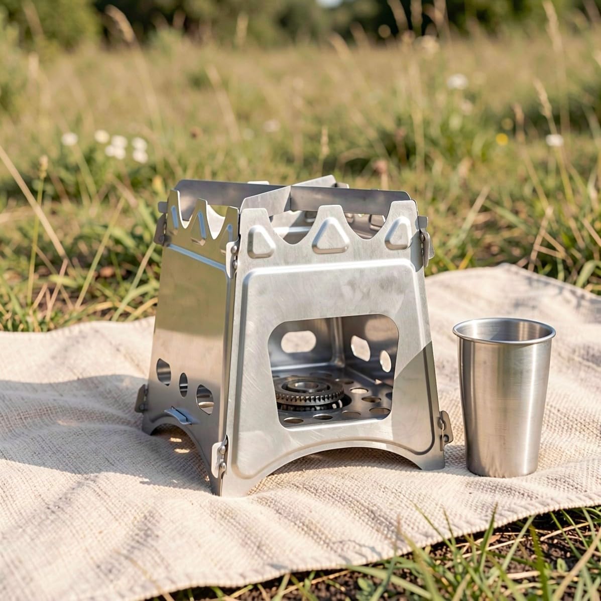 Stainless Steel Foldable Camping Wood Stove, Backpacking Stove