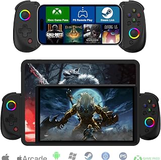 Wireless Controller for iPad, Tablet, iPhone/Android/PC/Switch/PS3/PS4 Gamepad Joystick with 7-color RGB lights, Turbo, Supports Mobile Cloud Game, Streaming on PS/Xbox/PC Console, iPhone 16/15 Controller, Black