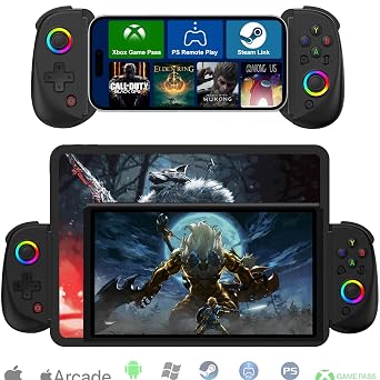Wireless Controller for iPad, Tablet, iPhone/Android/PC/Switch/PS3/PS4 Gamepad Joystick with 7-color RGB lights, Turbo, Supports Mobile Cloud Game, Streaming on PS/Xbox/PC Console, iPhone 16/15 Controller, Black