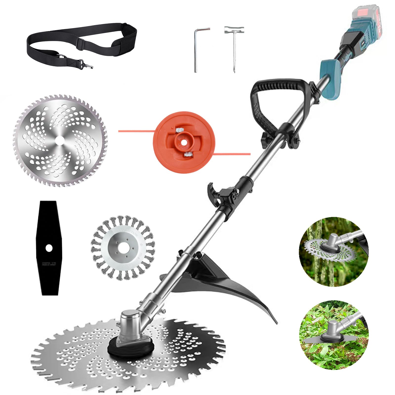 Akku Rasentrimmer für Makita Rasentrimmer Akkus mit 4 Klingentypen Bürstenlose Rasentrimmer mit Unkrautbürste(ohne Akku)