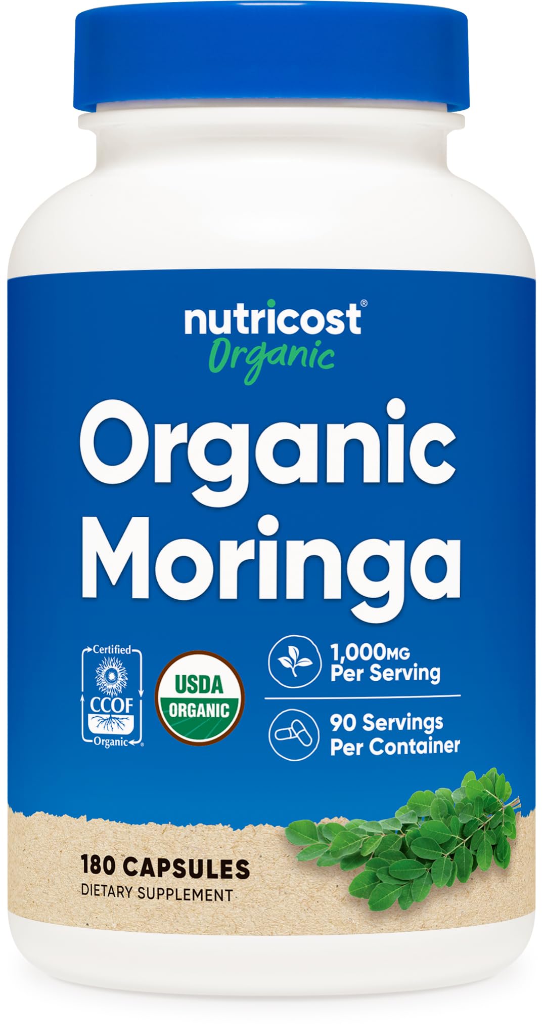 Nutricost Moringa Capsules 500mg, 180 Capsules (90 Servings) - Vegetarian Capsules, Non-GMO, Gluten Free