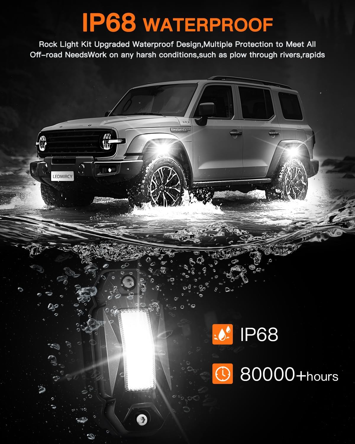 Rock Lights,LEDMIRCY R2 Pure White LED Rock Lights Kit 16PCS with Toggle Switch Wiring Harness Ultra Bright for UTV Trucks ATV Underglow Light Trail Rig Under Body High Power Waterproof