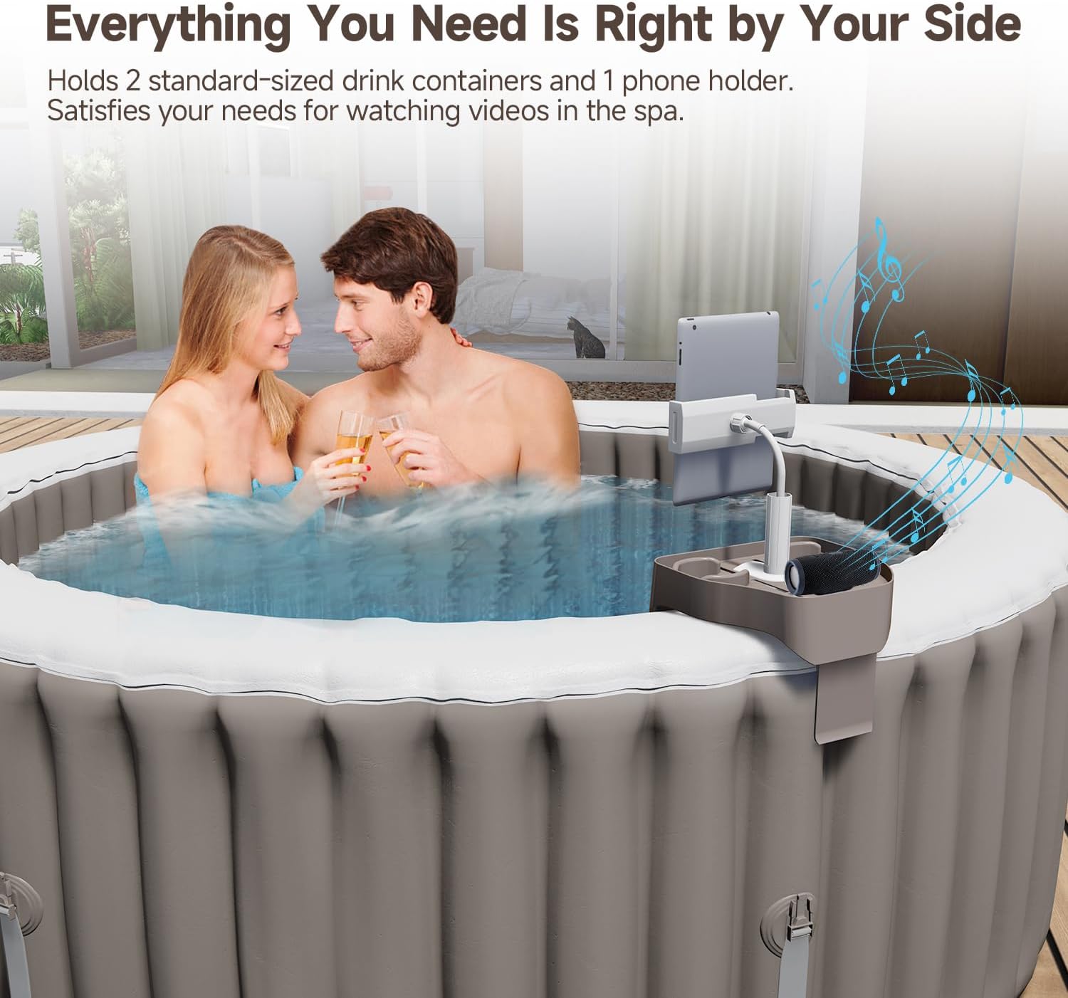 ECOPOOLTECH Adjustable Hot Tub Tray Table, Clip-on Pool Cup Holder Phone Holder, Nonslip Spa Drink Tray Side Table for Outdoor Inflatable Pools, Must Have Hottub Accessories for Adults