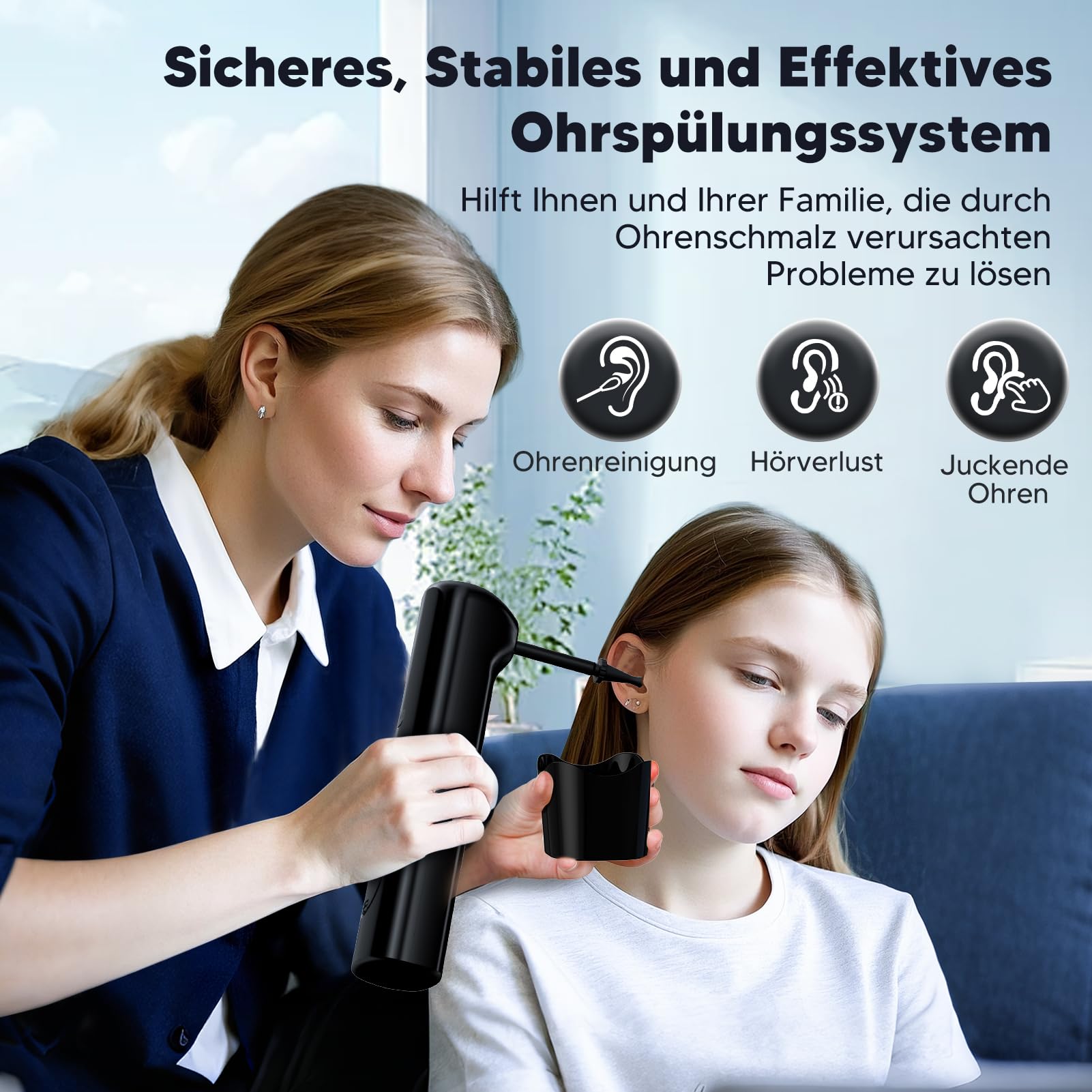 Eliminador de cerumen, limpiador de oídos para adultos, limpiador eléctrico de oídos, lavado de oídos para uso doméstico, ducha recargable para adultos y niños (negro)