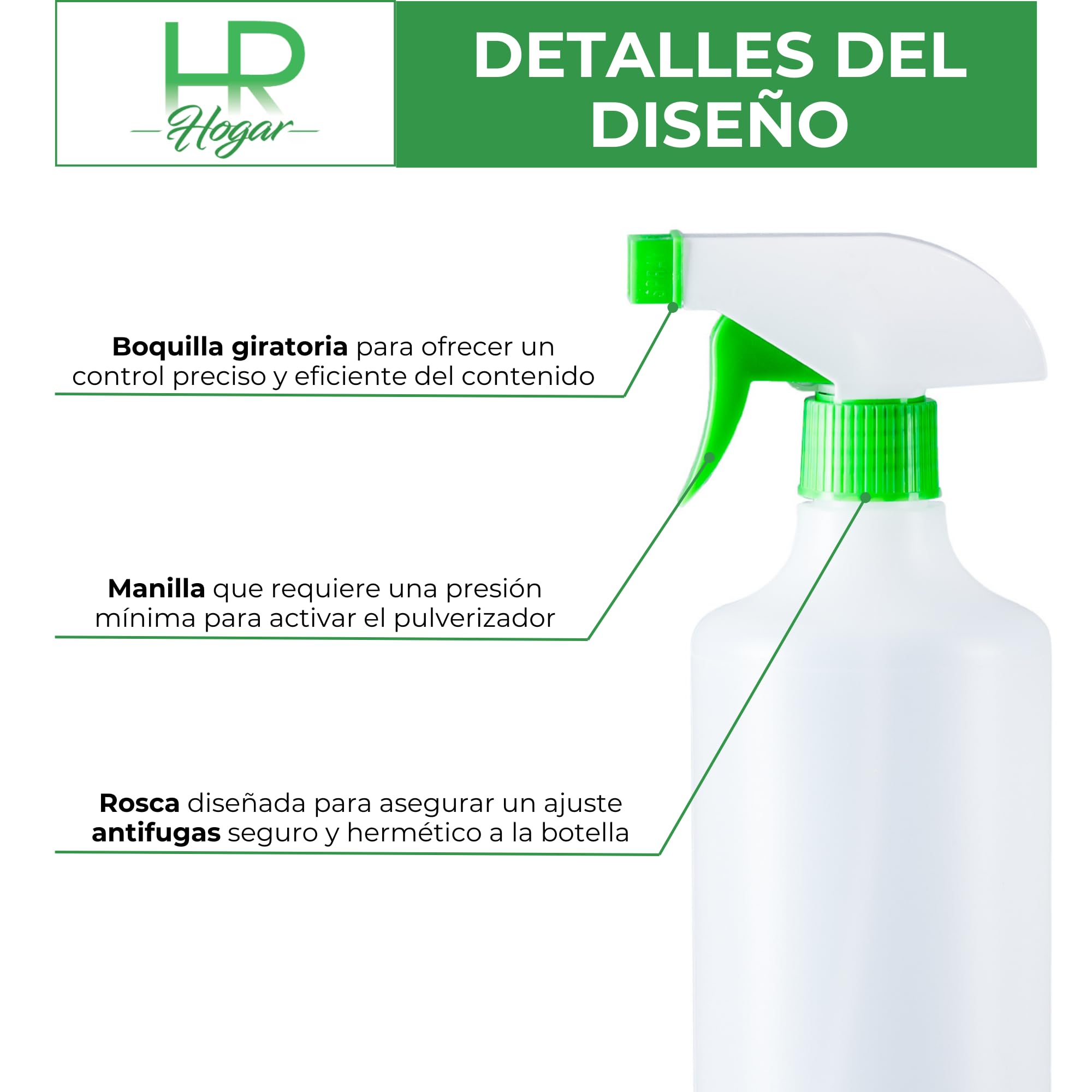 HR Hogar | Pulverizador Spray 1L Pack 3 Colores - Hecho en España - Botella Aerosol de Polietileno de Alta Densidad Resistente y Reciclable con Boquilla Regulable para Limpieza y Jardinería - 3