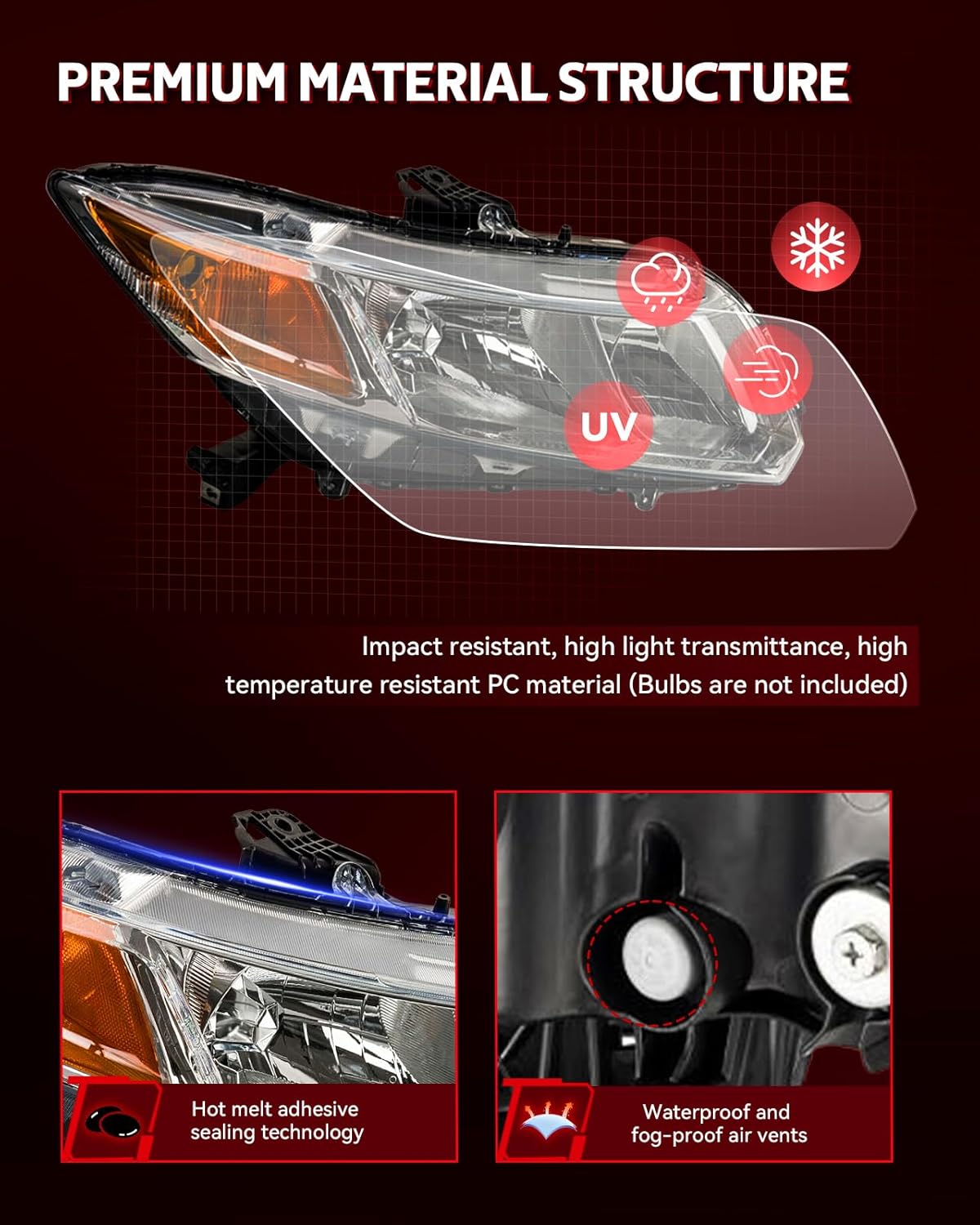 Torchbeam Headlights Assembly Compatible with 2012 2013 2014 2015 Civic OE Style Headlamp Replacement Chrome Housing Amber Reflector Clear Lens for Driver & Passenger
