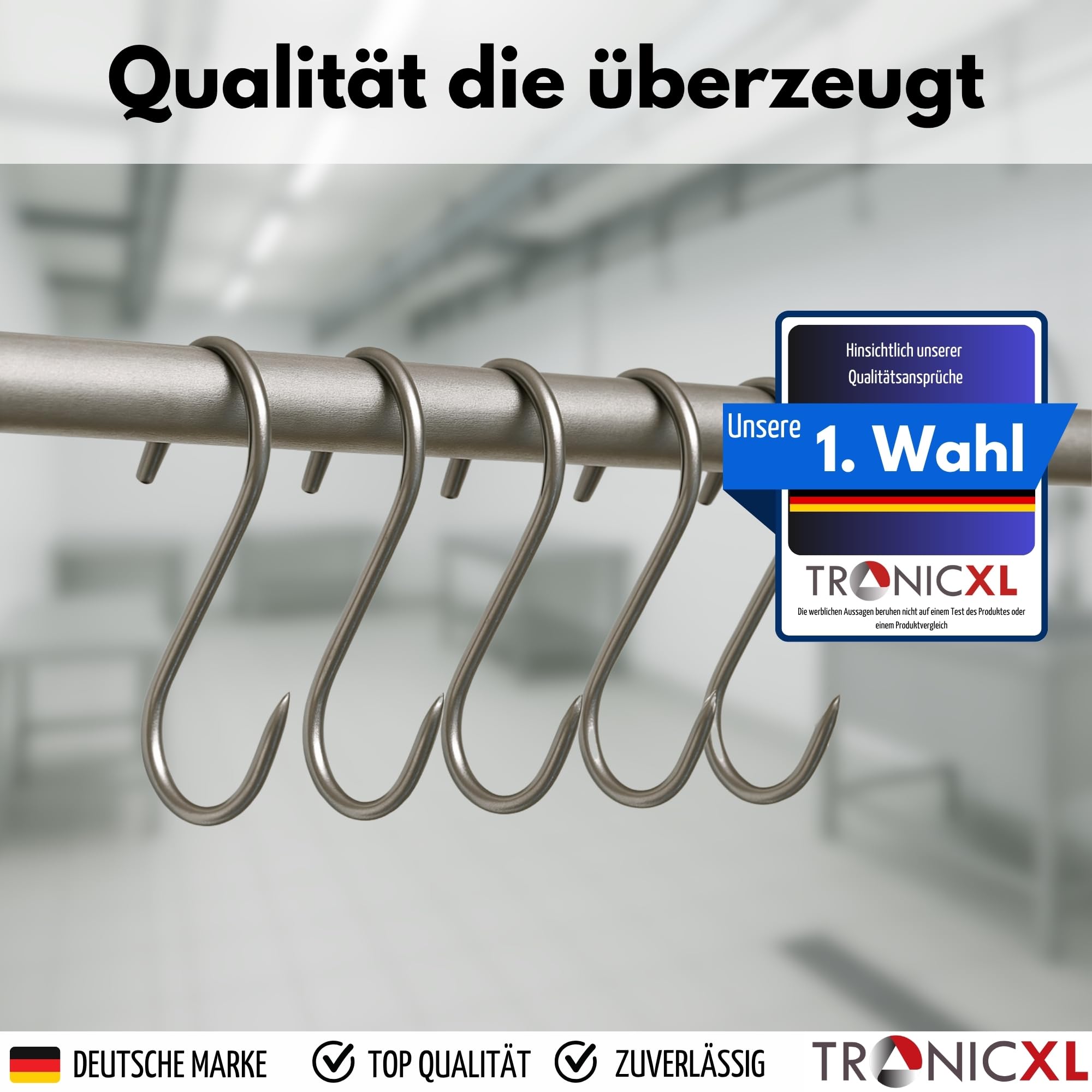TronicXL Premium - Gancho en S de acero inoxidable de 140 mm x 6 mm para carne, carnicero, ahumador, acero inoxidable, carnicero, carnicero, acero inoxidable, Plateado