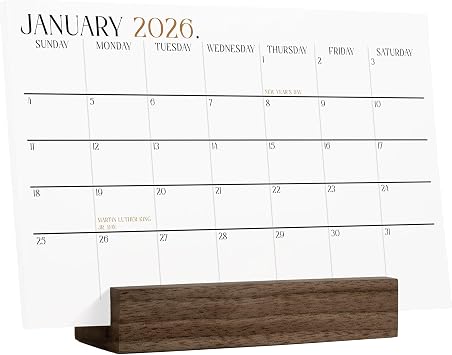 Karto Desk Calendar 2026 4x6 in - Walnut Boho | Two-Year Desk Calendar with Wood Stand, Office or Home
