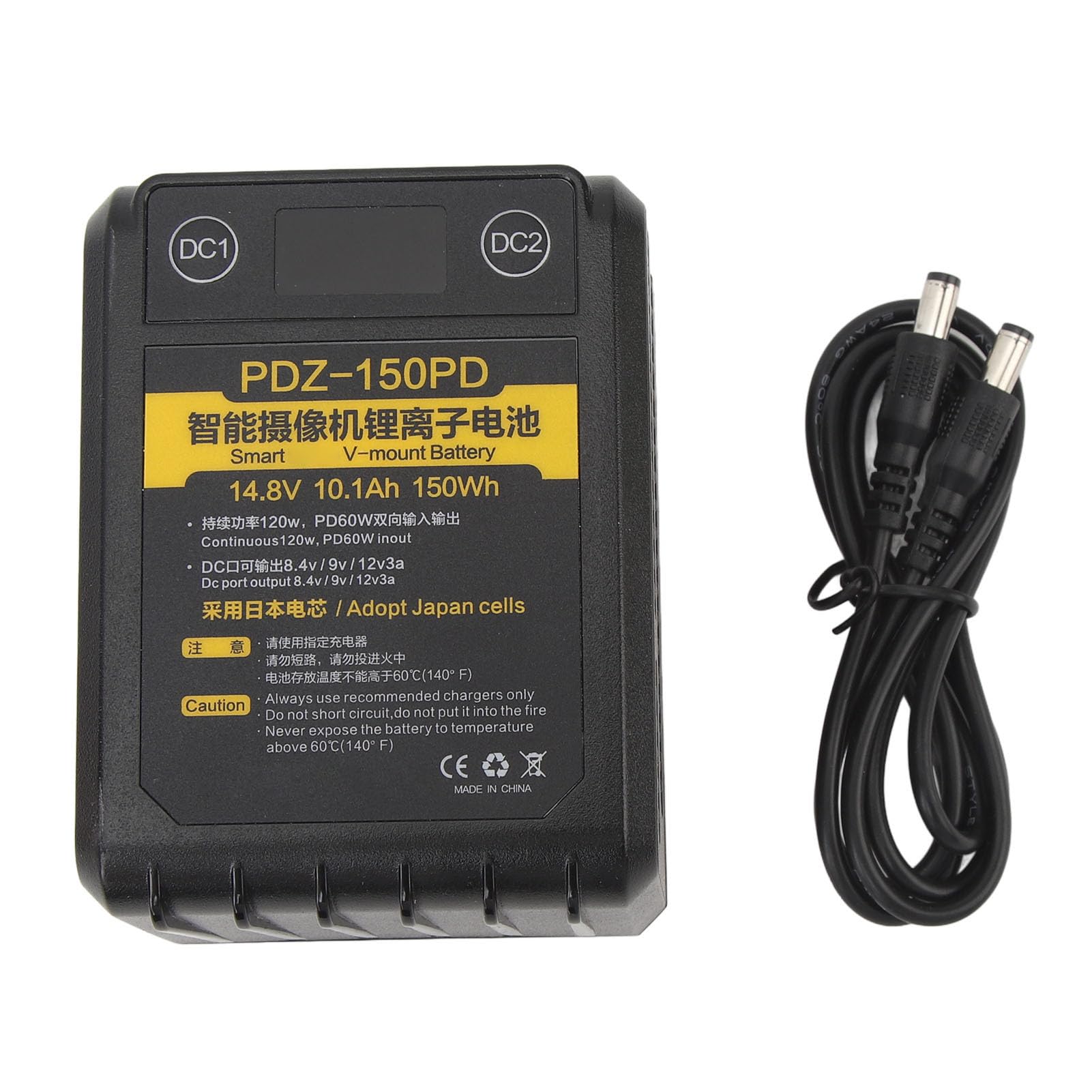 Batería de Montaje en V para Cámara, 150Wh, Alta Potencia, 120W, 14,8 V, Batería de Iones de Litio con Bloqueo de 60W PD, Rápida para Puertos de Videocámara, Luces de Cámara