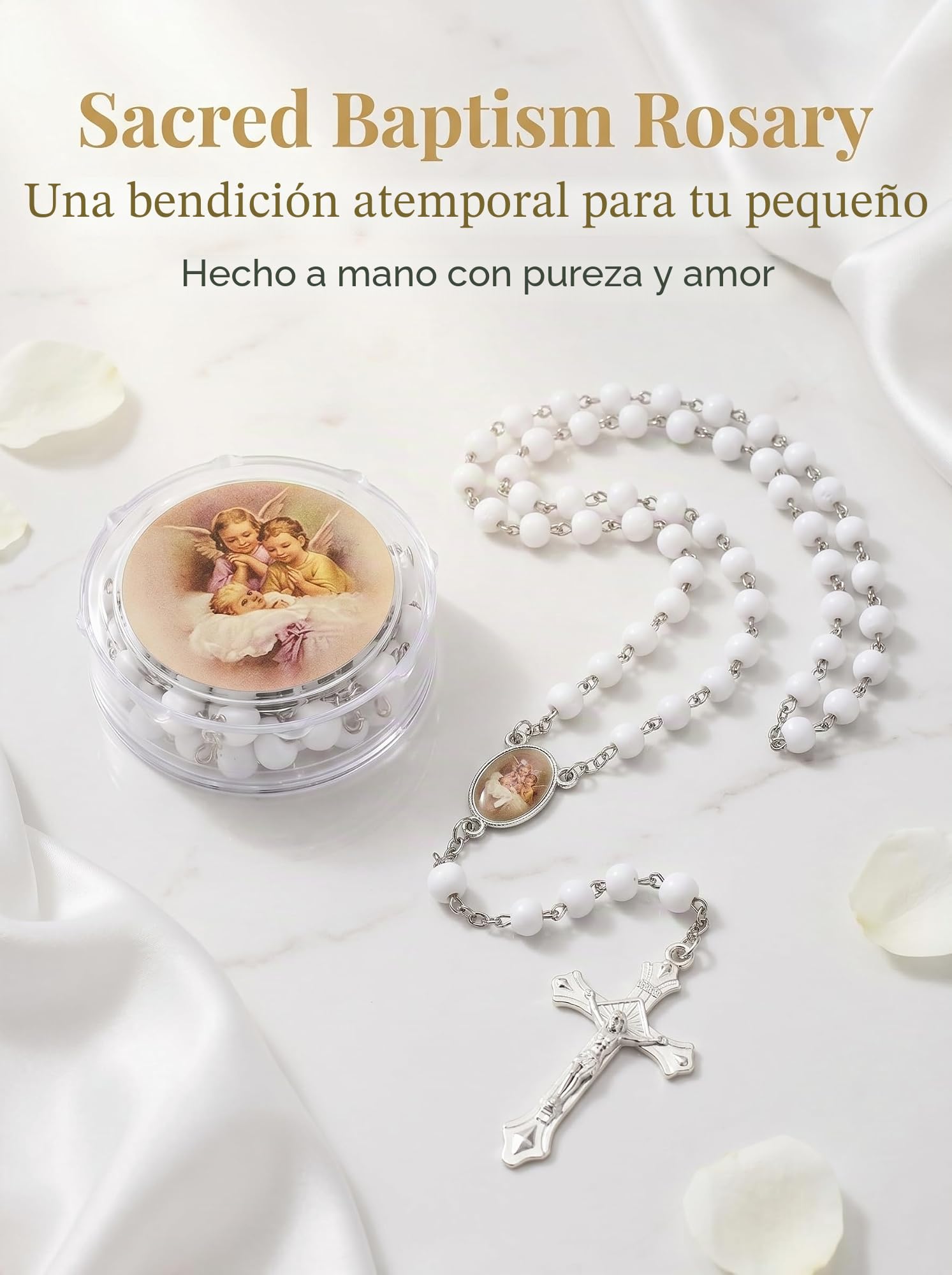 24 Unidades Rosario de Madera Perfumada con Colgante de Angelito para Bautizo y Comunión, Recordatorios Comunión Detalles para Invitados, Regalos Bautizo Niña Niño, Regalos Invitados Boda