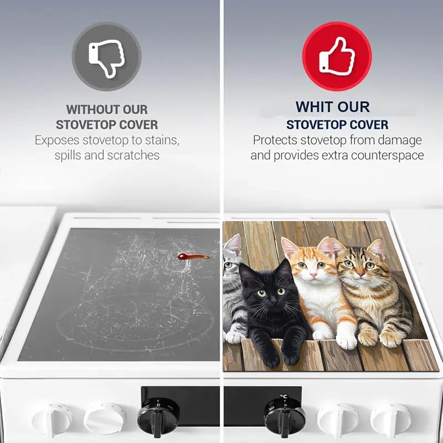 HOMETITUTE Stove Top Cover 28x20 Inch Diatomite Glass Stovetop Decorator Mat Pet Theme Cute Cat Kitchen Decor Electric Stove Glass Top Cover Heat Resistant Pad Non Slip Protector