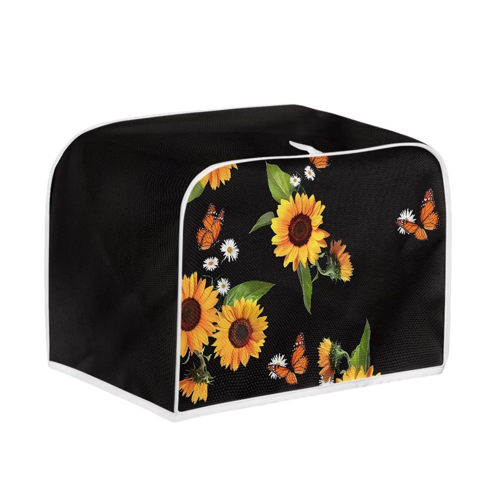 chaqlin Novelty Toster Cover 4 Slice Wide Slot Black Sunflower Graphics Bread Machine Accessories Fingerprint Protection