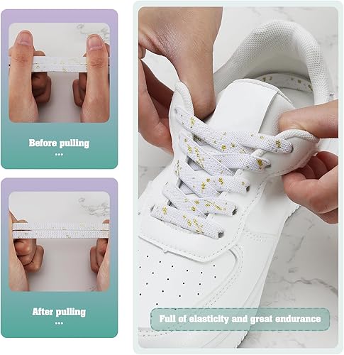 Miniatura 2 de 2 pares de cordones elásticos planos de goma sin atar, tira elástica para zapatos para adultos y niños, se adapta a tenis, botas, lona