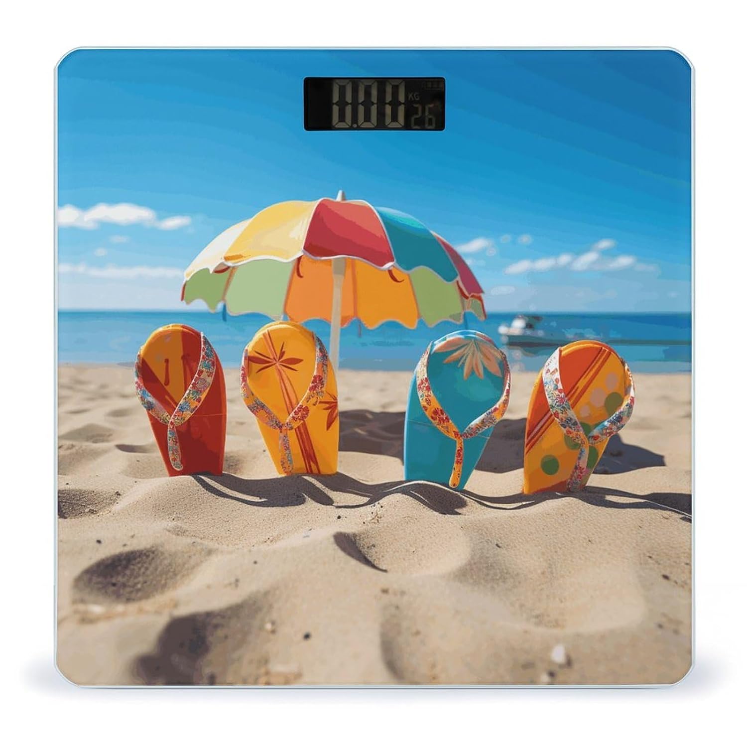 Colorful Flip Flops Beach Ball Scale for Body Weight Highly Accurate Digital Bathroom Scales Sturdy Tempered Glass Weighing Scale with LCD Display Fashion Body Fat Smart Scales 400lb