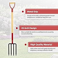 Vista 4 de Tenedor de jardín resistente para excavar, tenedor de 4 dientes para abono de jardinería, tenedor de jardín con mango de madera, 45 pulgadas