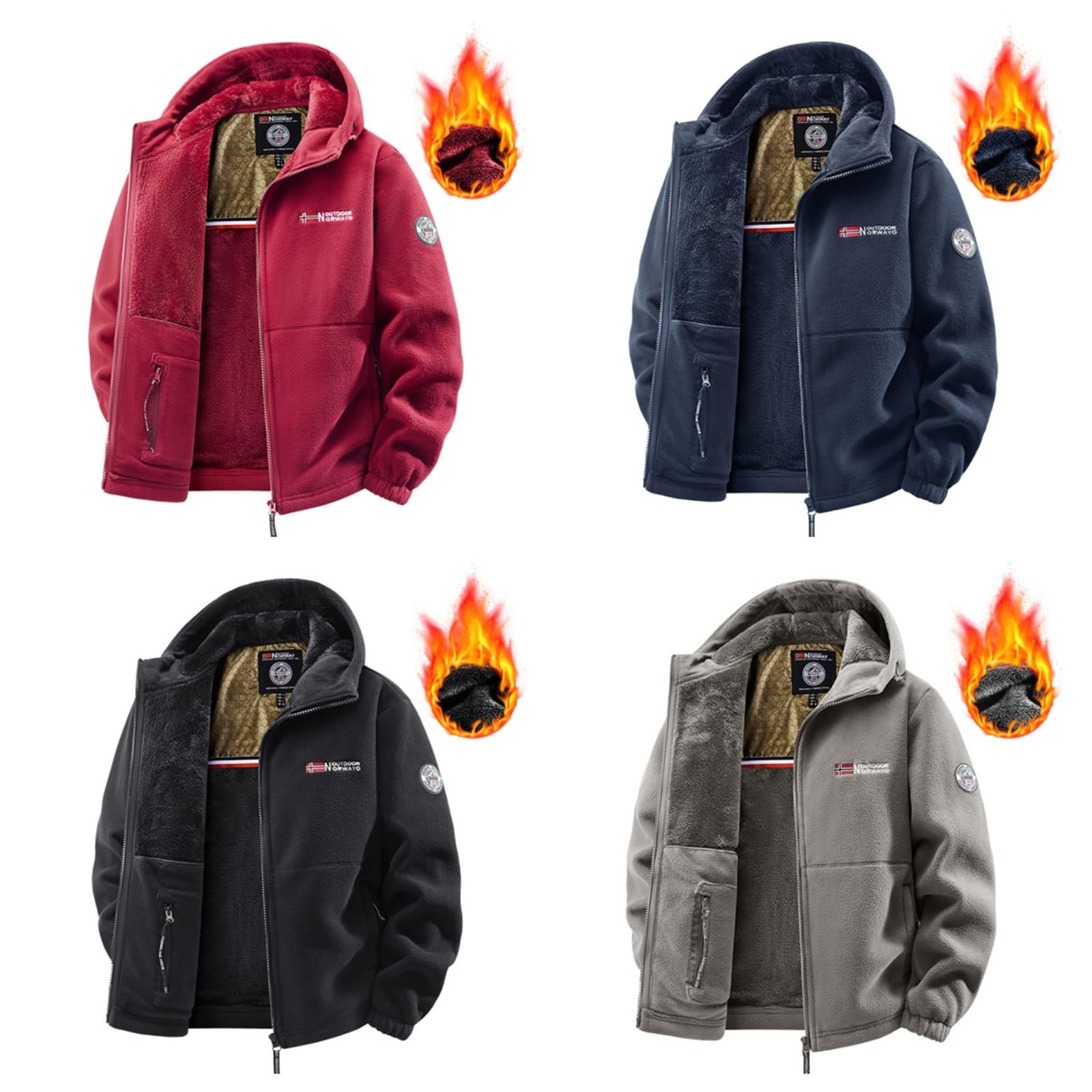 Chaqueta con capucha de forro polar de doble capa, unisex, ultra cálida, chaqueta de sherpa con cremallera completa para hombre, chaqueta táctica con bolsillos