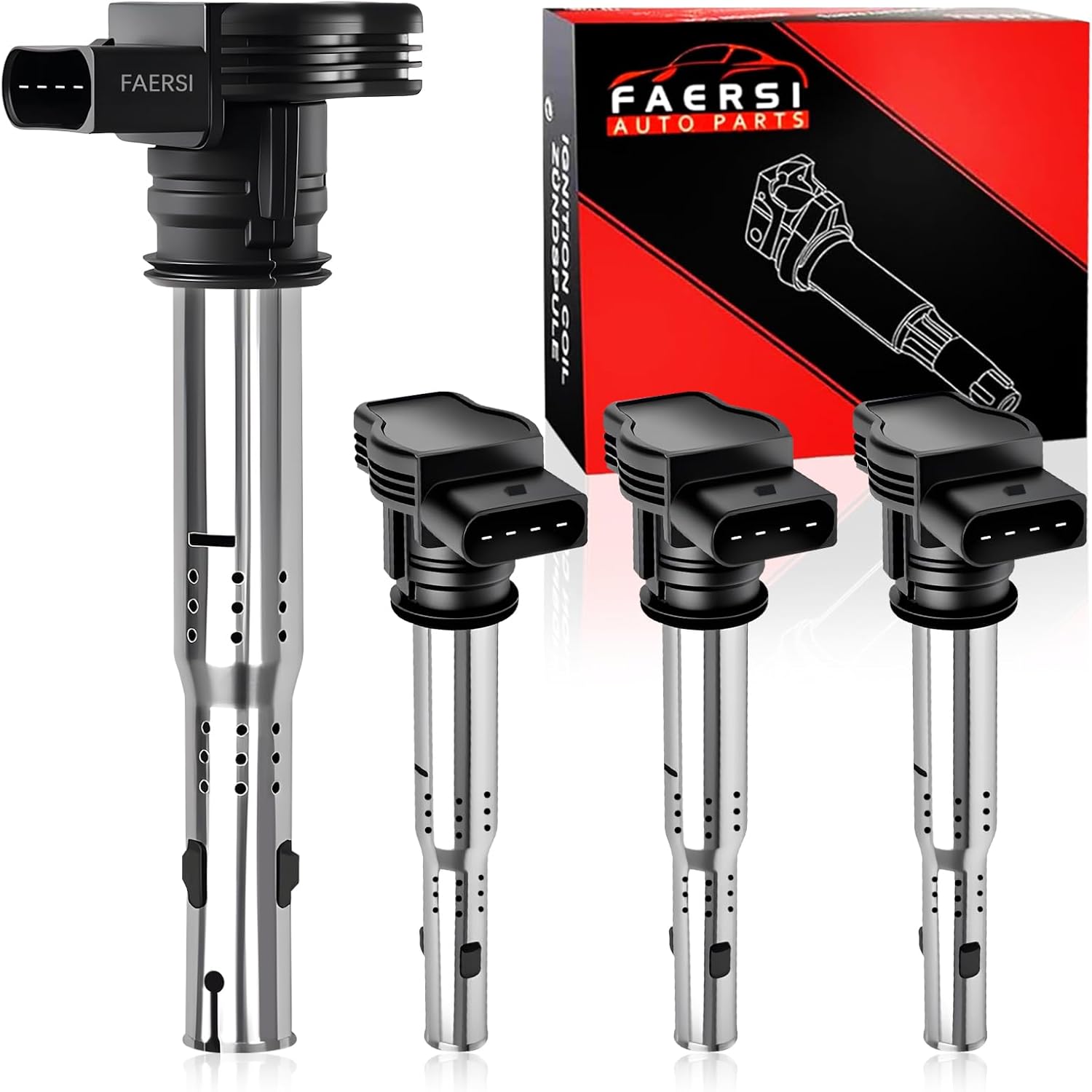 FAERSI Set of 4 Ignition Coil Pack Compatible with Volkswagen VW Jetta Rabbit Beetle Passat Golf Tiguan A3 A4 A5 A6 Q5 TT 2004-2018 2.5L L5 Replacement for 07K905715A UF575