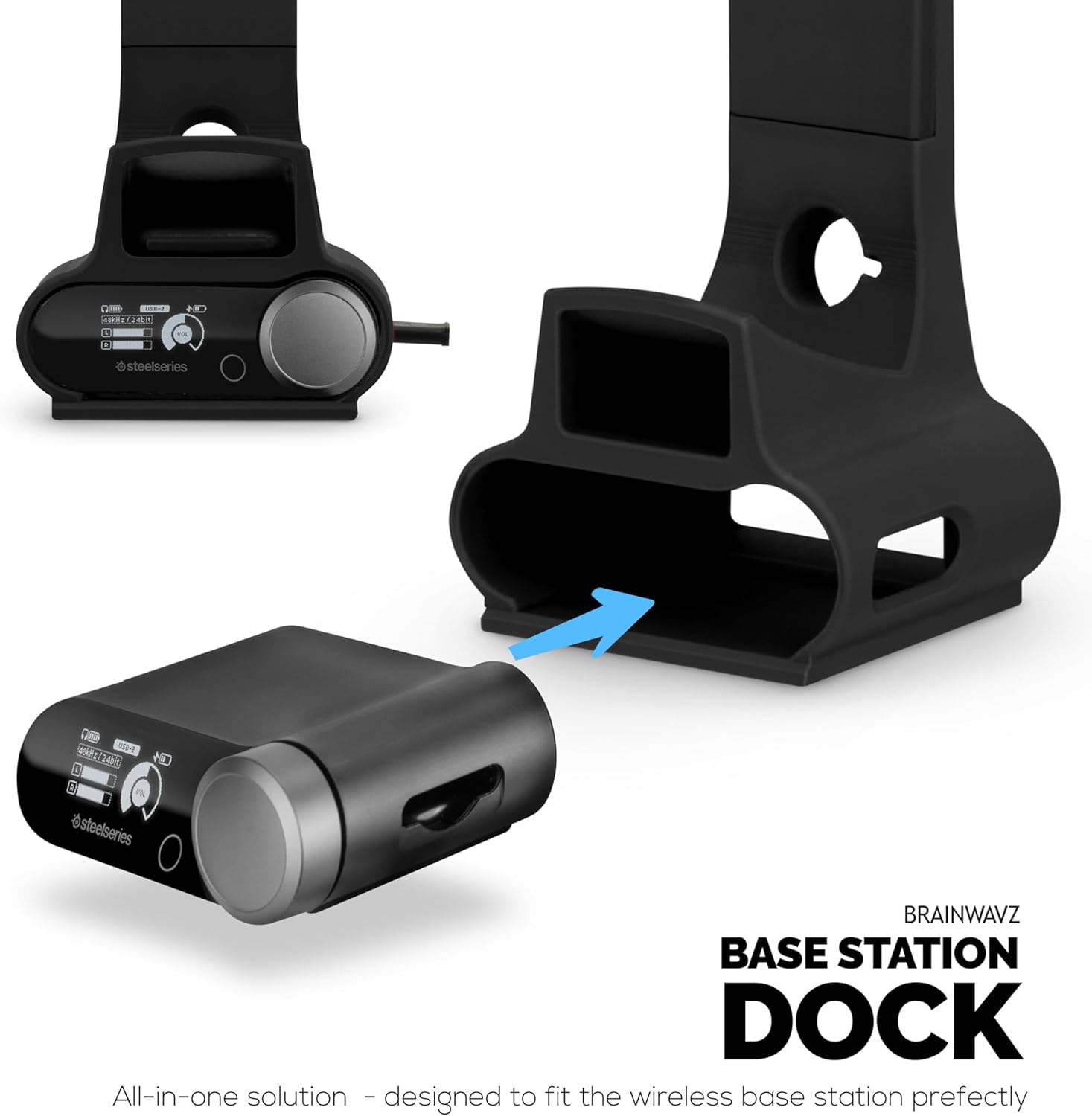 BRAINWAVZ Headphone & Game Controller Stand Designed for Steelseries Arctis Nova Pro Wireless Headsets with Dock for The Wireless Base Station - Black (HP03)