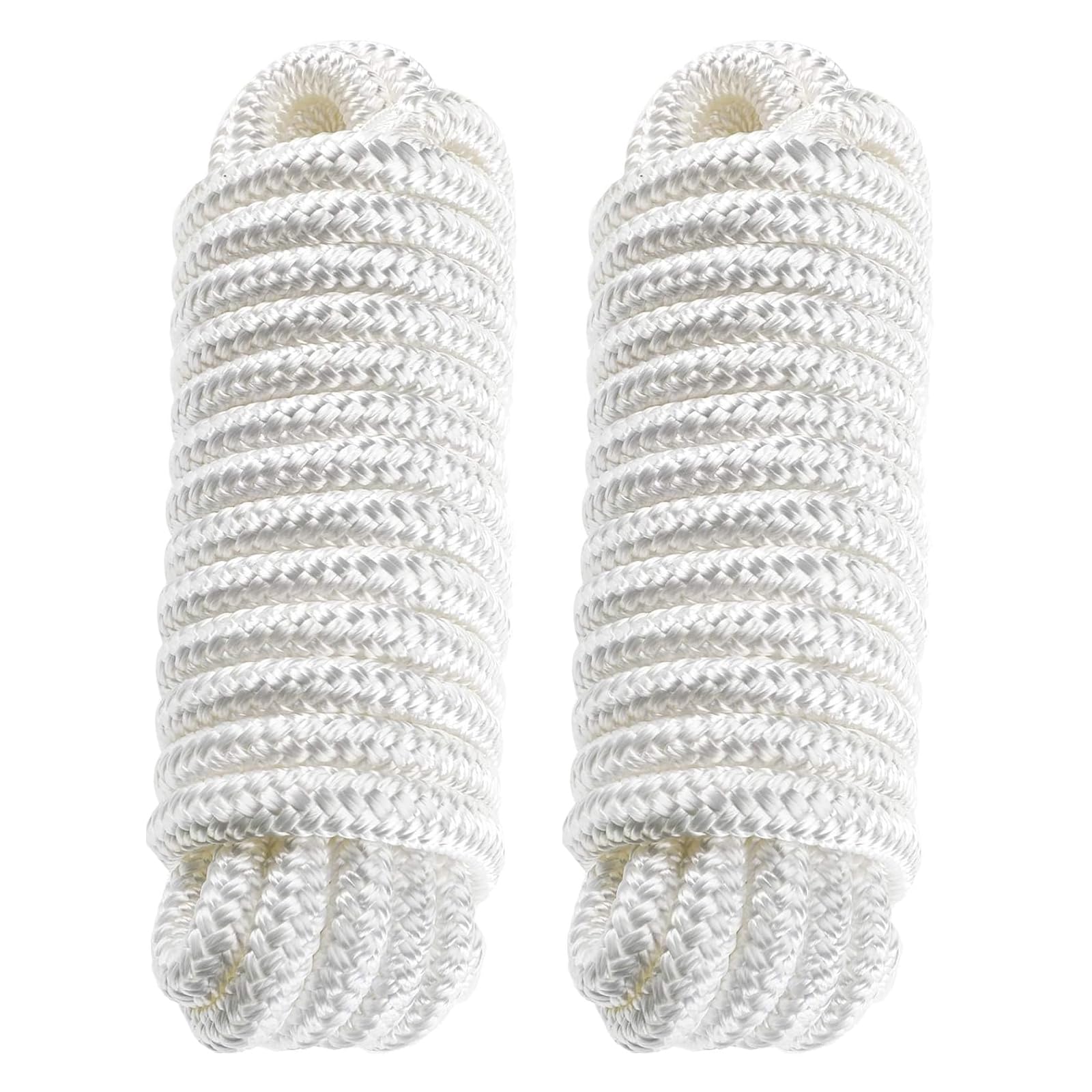 BOOMSTART 2 pezzi corda da ormeggio per barca da 16 mm con occhio in nylon doppio intrecciato, corda parabordi linee dock Ø 16 mm, L: 7,62 m, occhio 38 cm, carico di rottura: 3970 kg, bianco