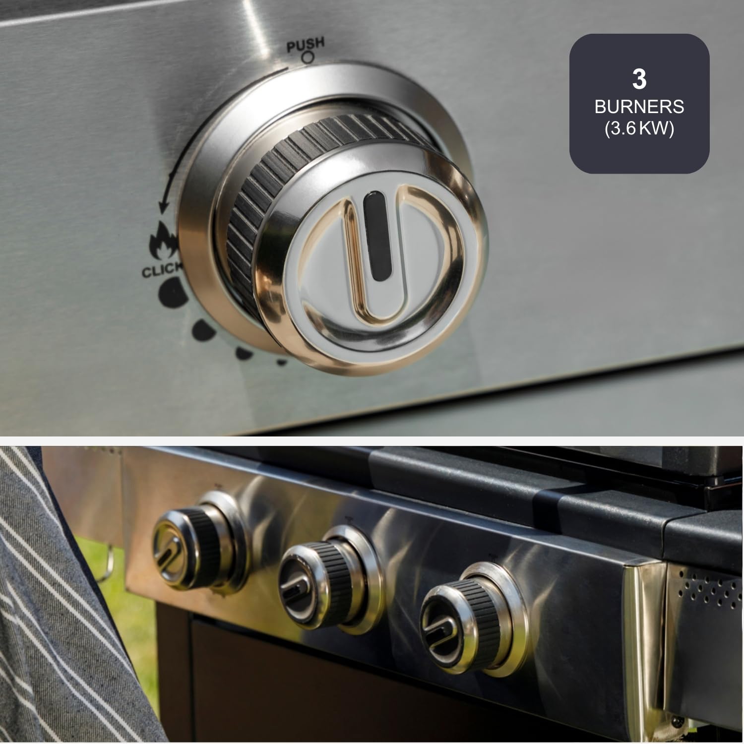 Black+Decker Barbecue à gaz BXOG12950E | 3 brûleurs 3,6 kW + côté 2,1 kW | Grille en fonte | Nettoyage facile | Thermomètre en acier inoxydable | Zone de cuisson flexible | Roulettes pivotantes