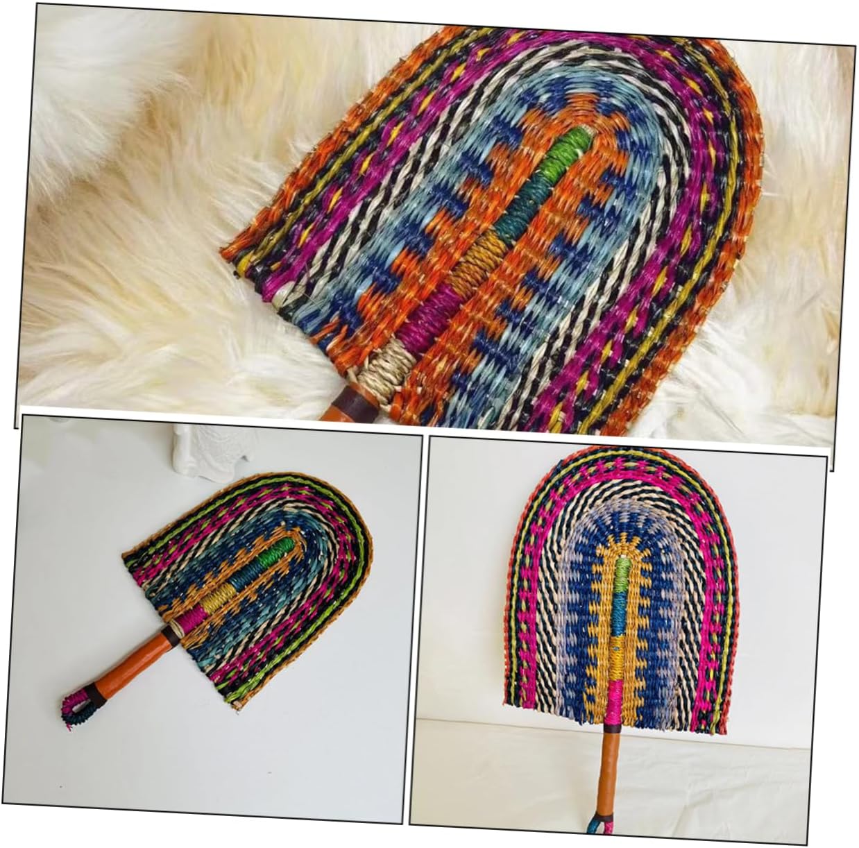 Straw Woven Handheld Fan for and Beach Decor Natural Raffia Craft Fan for Weddings and Home Decoration