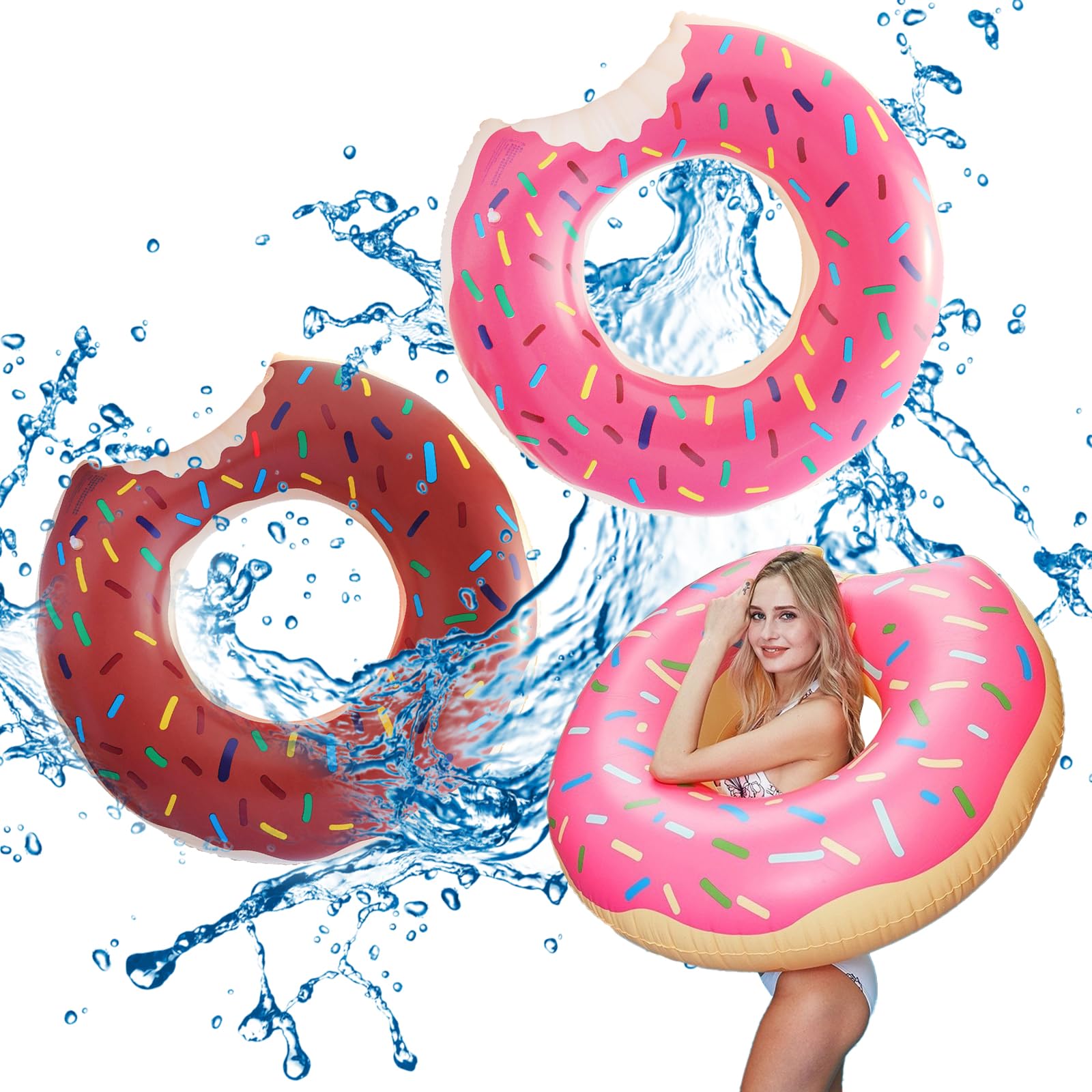 2 PCS Ciambella Gonfiabile Set, 80 CM Gonfiabile Galleggiante Anello da Nuoto Giocattoli Galleggianti per Bambini Adulti Ragazze per Estate in Piscina Spiaggia di Festa Rosa & Marrone