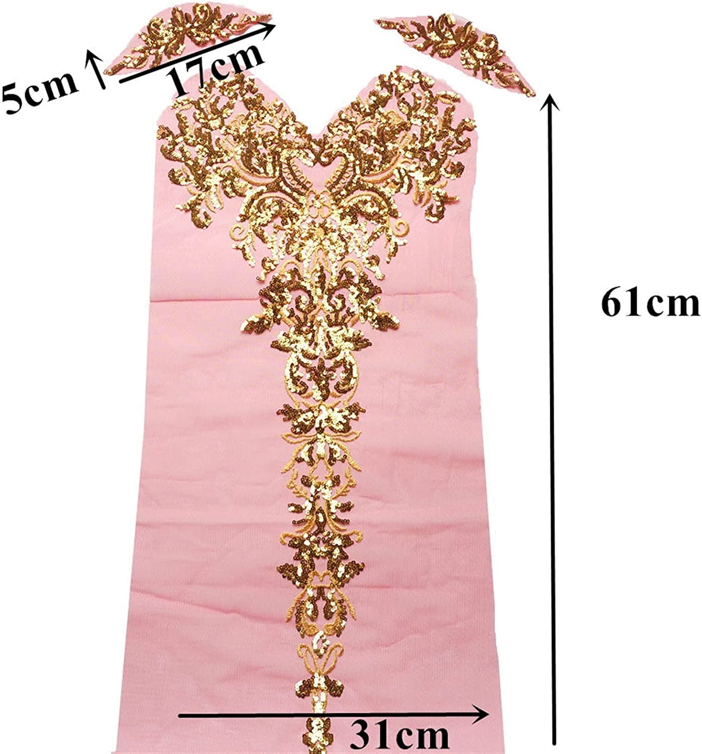 Appliqué Decorativi per Abiti da Cerimonia, Toppa da Cucire su Tessuto di Pizzo Ricamato con Spalline in Rete(Red)