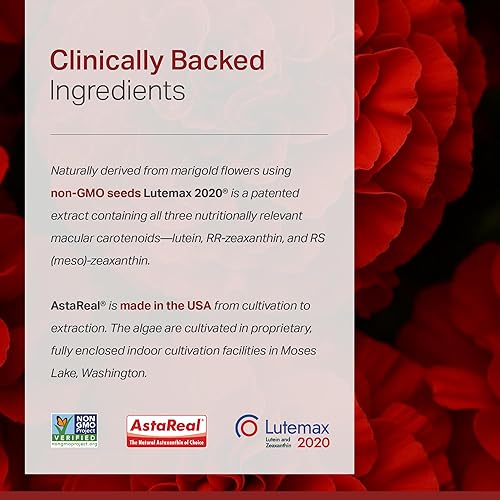 Miniatura 5 de Astaxantina luteína, zeaxantina, suplemento de apoyo para la salud ocular, fórmula antioxidante 2 en 1 con Lutemax y AstaReal, con aceite de oliva