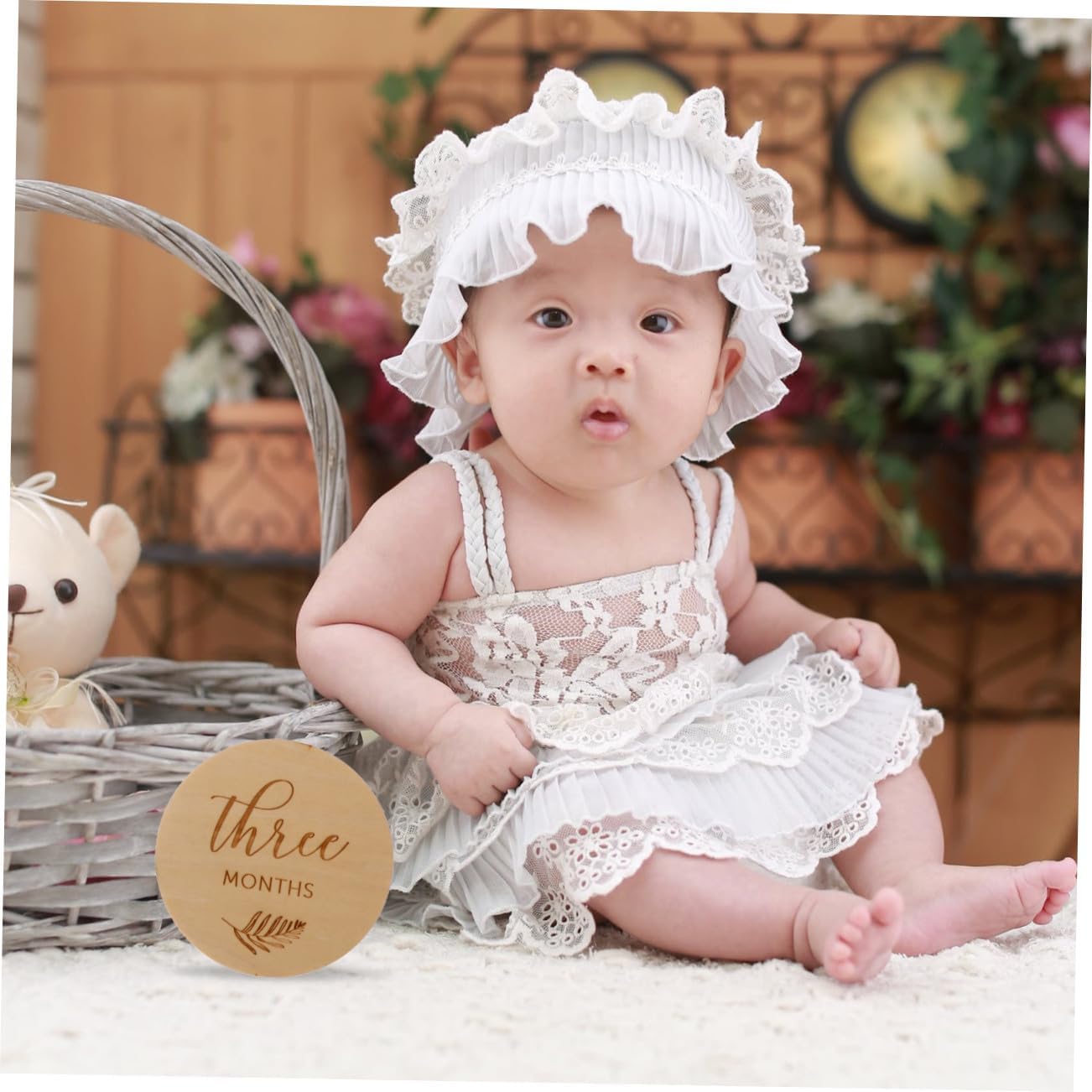 Kisangel Wooden Monthly Progress Cards Double-Sided Discs Newborn Photo Props Growth Commemoration Set 12 Pieces Natural Wood for Shower and First Year