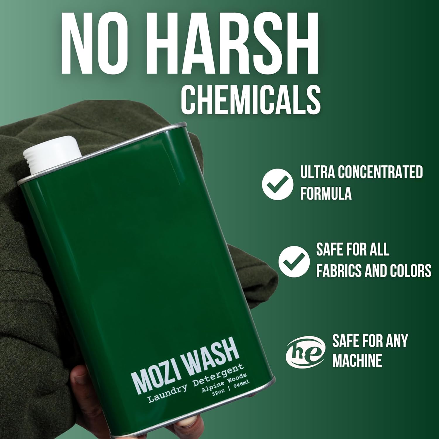 MOZI WASH Laundry Detergent Liquid, Alpine Woods, 50+ Loads, Concentrated, Plant Based, Cruelty & Dye Free, Phosphate & Paraben Free, Earth Friendly, Long Lasting Fresh Scent, 32 oz Recyclable Bottle - Image 6