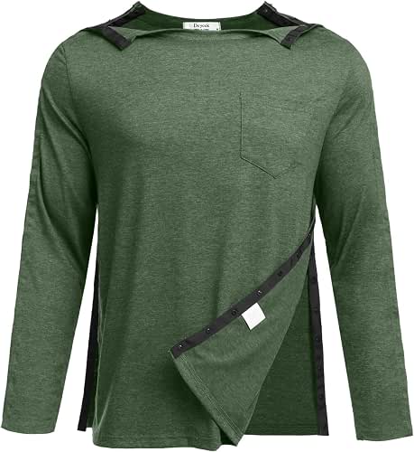 Deyeek Men's Post Shoulder Surgery Recovery Shirt, Tear Away Snap