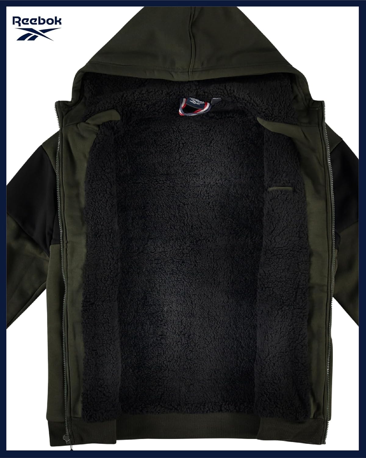Reebok Mens Zip Up Hoodie - Midweight Softshell Fleece Cozy Sherpa Lined Outdoor Sweatshirt Extra Warm Hoodie for Men