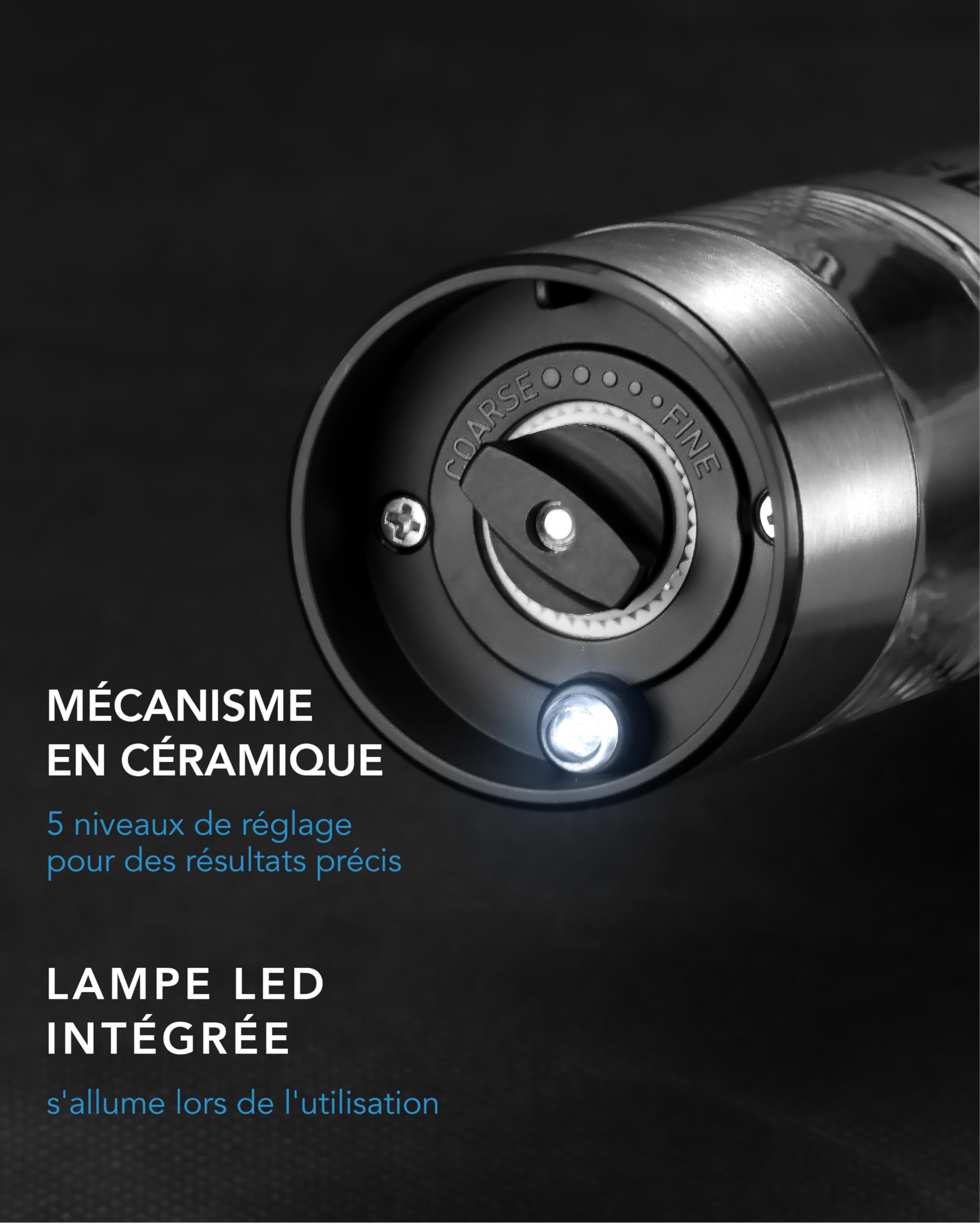 Moulin à sel et poivre électrique rechargeable LEBENLANG avec batteries