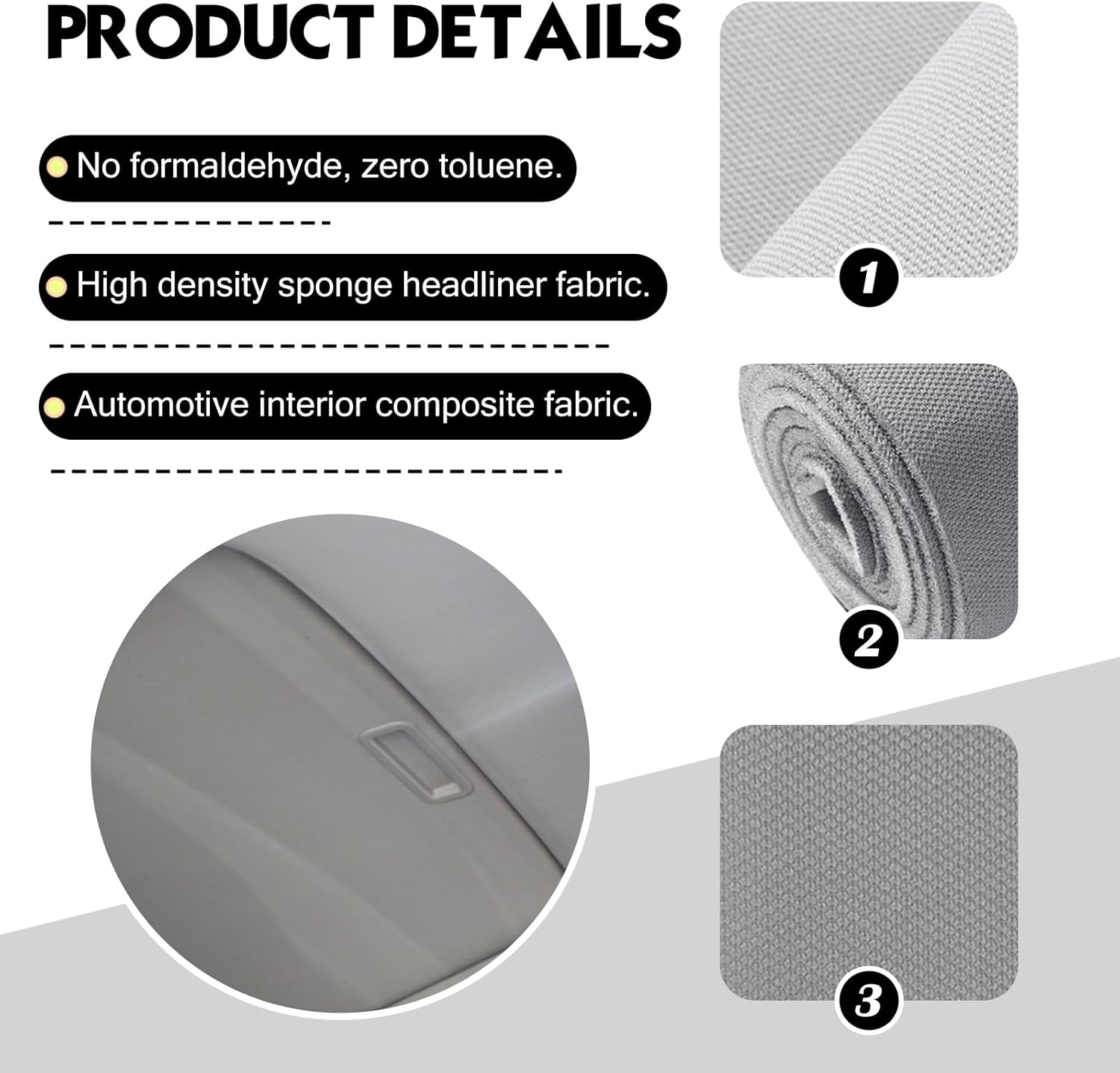 Headliner Fabric Mesh Type 59" Wx98.4 L Stylish Mesh with Foam Backing,Replacement Headliner Material, for All Vehicles RV Boat Home Roof Upholstery Fabric, Light Gray