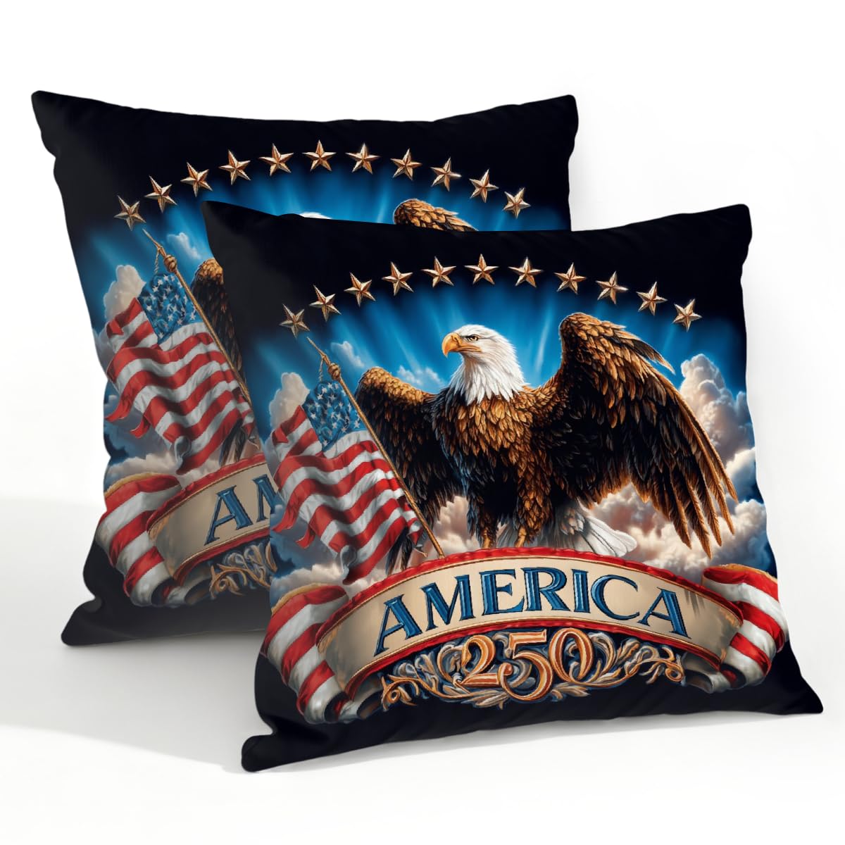 Outdoor Pillow Covers Waterproof Pillowcases 22x22in Set of 2 America-250th Independence Day Stars Decorative Throw Cushion Case for Couch Sofa Garden Patio Furniture