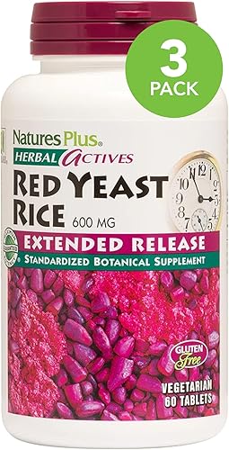 NaturesPlus Herbal Actives - Arroz de levadura roja de liberación extendida de 600 mg - 60 comprimidos paquete de 3 - Apoya el bienestar general -