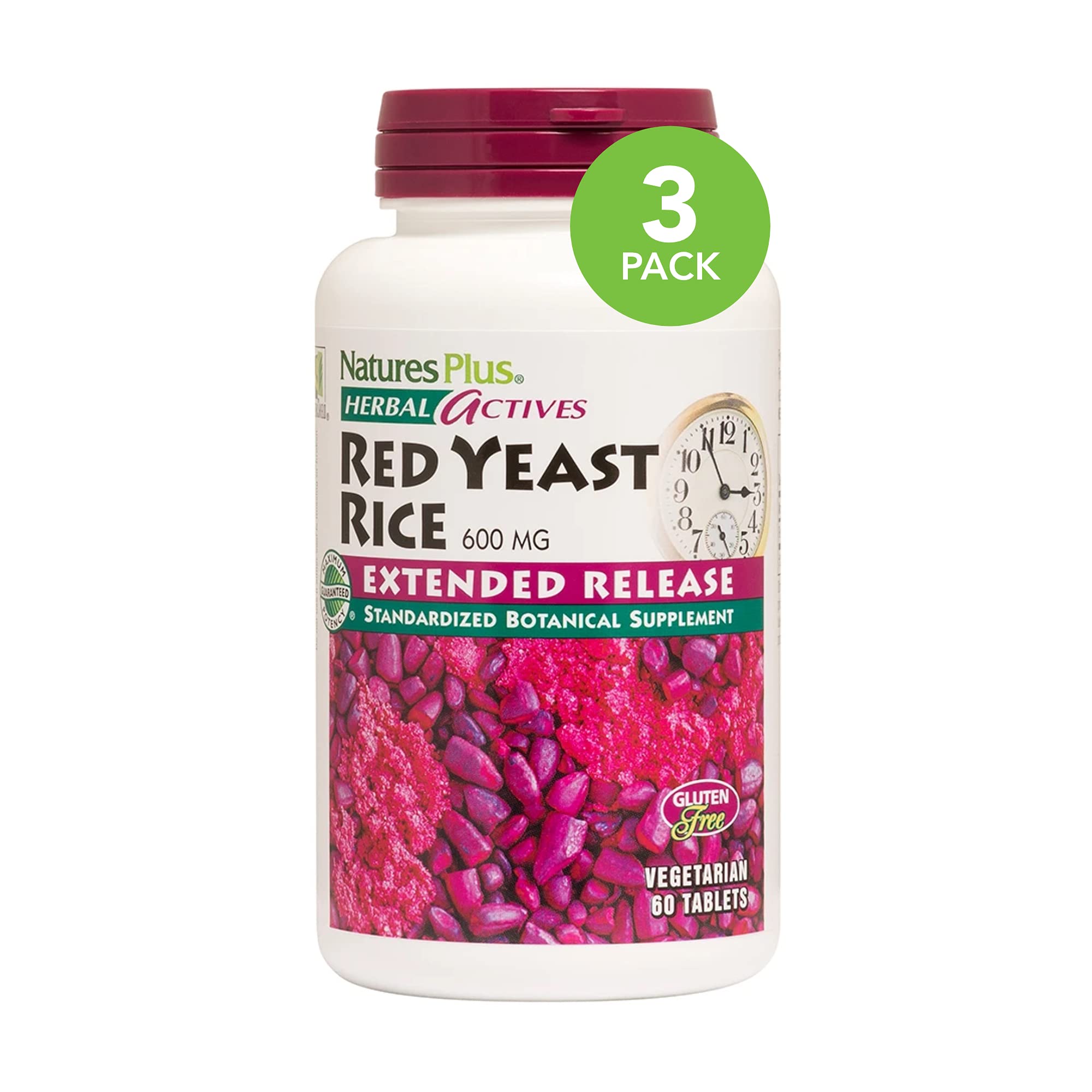 Nature's PlusHerbal Actives Red Yeast Rice Extended Release 600 mg - 60 Tablets, Pack of 3 - Supports General Well-Being - Vegetarian, Gluten Free - 180 Total Servings