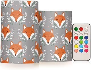 MCHIVER Winter Fox Leaves Gray Pattern Flameless Candles with Remote Timer Battery Operated LED Tealight Fake Candles Set of 2 for Votive Home Patio Wedding