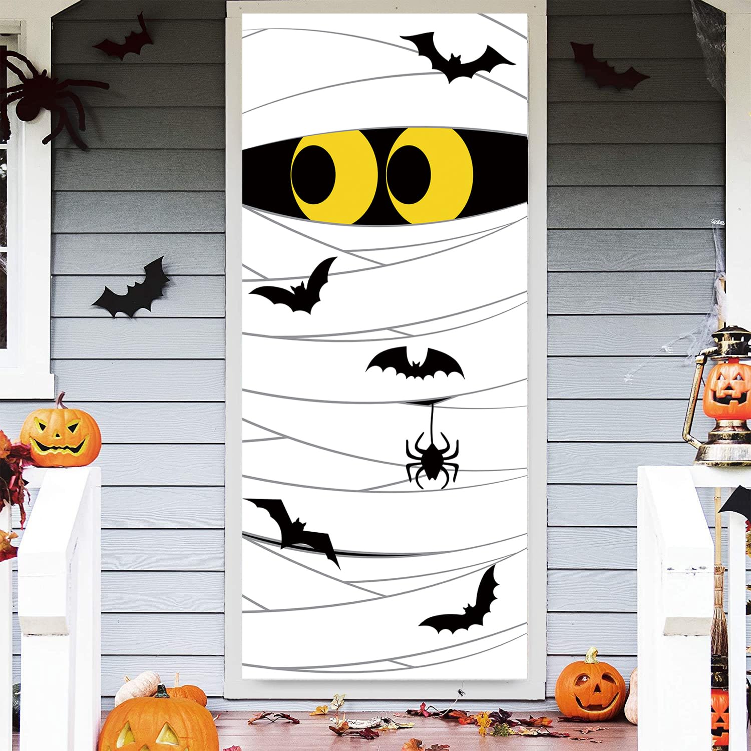 Urocza osłona na drzwi Halloween dekoracje na drzwi Halloween dekoracje ścienne dekoracje halloweenowe na drzwi wejściowe mumia drzwi baner na Halloween do wewnątrz na zewnątrz