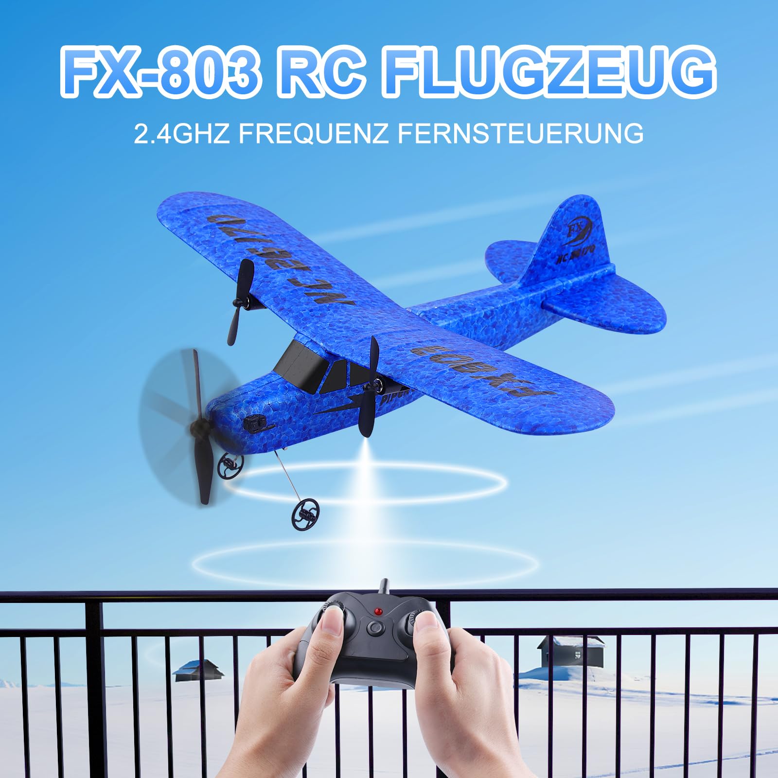 Henakmsl 2CH Aereo Telecomandato FX803, 2,4 GHz Aereo RC Aeroplano Telecomandato con 2 Batterie, Aliante Volante Telecomandato per Adatto a Bambini/Adulti/Principianti, Ricarica USB, Blu