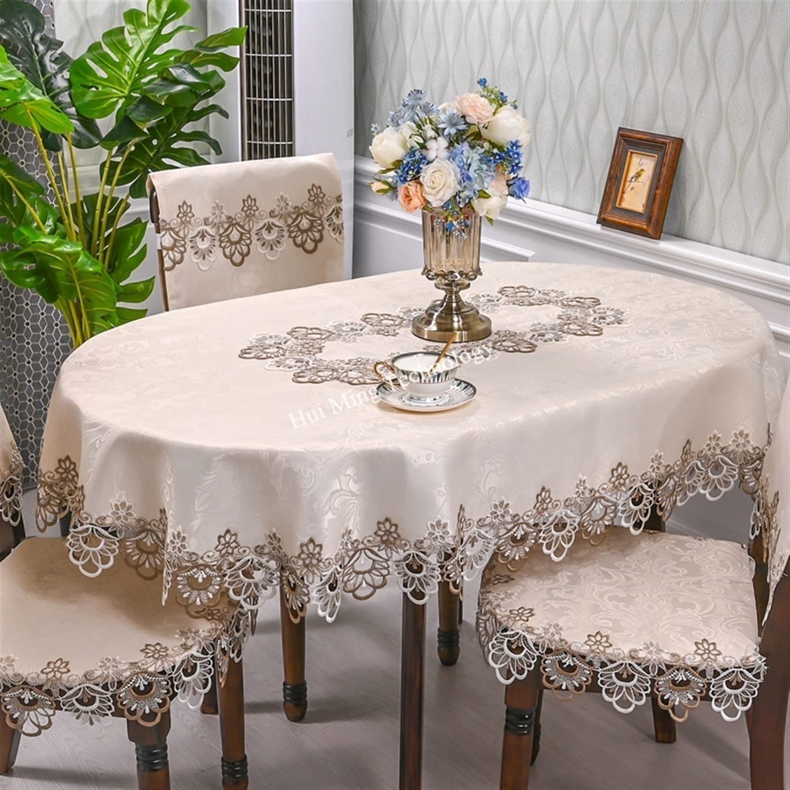Home Spitze Tischdecken Ovale Tischdecke, Satin, bestickt, gefaltet, Teetisch, Europa, Esstischabdeckung, Tischdecke, Spitze, Kunst, Staubschutz, Stuhlabdeckung ( Color : B , Size : 140X200cm Oval )